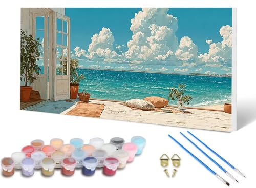 Malen Nach Zahlen Erwachsene Ozean Malen Nach Zahlen Landschaft, DIY Set Erwachsene Paint by Numbers mit 3 Pinsel und Acrylfarben & Leinwand für Zimmer Deko Wohnzimmer, Geschenke 40 x 80 cm -lsy250667 von LUESUAYN