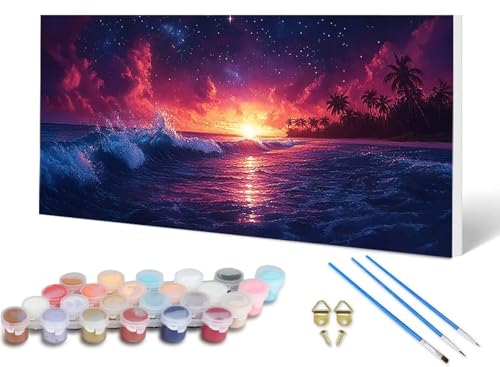 Malen Nach Zahlen Erwachsene Ozean Malen Nach Zahlen Landschaft, DIY Set Erwachsene Paint by Numbers mit 3 Pinsel und Acrylfarben & Leinwand für Zimmer Deko Wohnzimmer 100 x 200 cm -lsy2506F06S von LUESUAYN
