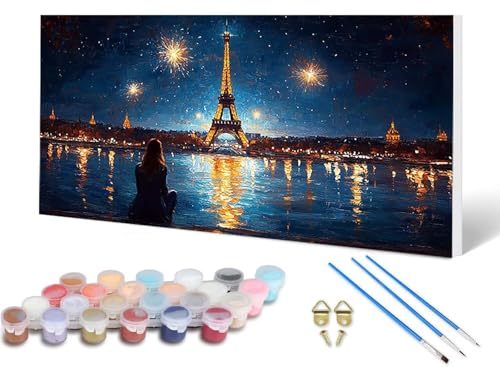 Malen Nach Zahlen Erwachsene Paris Malen Nach Zahlen Landschaft, DIY Set Erwachsene Paint by Numbers mit 3 Pinsel und Acrylfarben & Leinwand für Zimmer Deko Wohnzimmer, Geschenke 80 x 160 cm -lsy256M9 von LUESUAYN