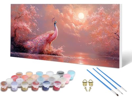 Malen Nach Zahlen Erwachsene Pfau Malen Nach Zahlen Tier, DIY Set Erwachsene Paint by Numbers mit 3 Pinsel und Acrylfarben & Knitterfreie Leinwand für Zimmer Deko Wohnzimmer 40X80CM -lsy250679FA von LUESUAYN