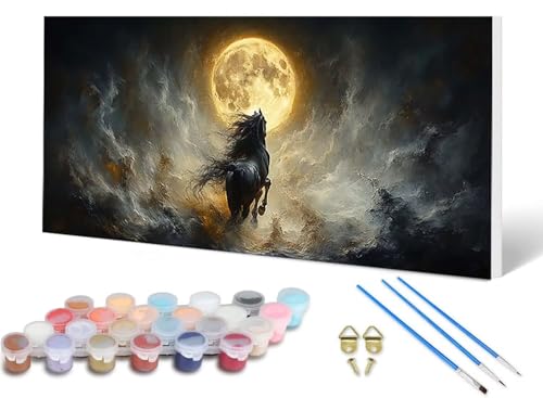 Malen Nach Zahlen Erwachsene Pferd Malen Nach Zahlen Mond, DIY Set Erwachsene Paint by Numbers mit 3 Pinsel und Acrylfarben & Knitterfreie Leinwand für Zimmer Deko Wohnzimmer 100X200CM -lsy25067Z von LUESUAYN