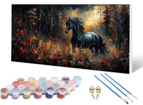 Malen Nach Zahlen Erwachsene Pferd Malen Nach Zahlen Rose, DIY Set Erwachsene Paint by Numbers mit 3 Pinsel und Acrylfarben & Knitterfreie Leinwand für Zimmer Deko Wohnzimmer 100 x 200 cm -lsy250678 von LUESUAYN