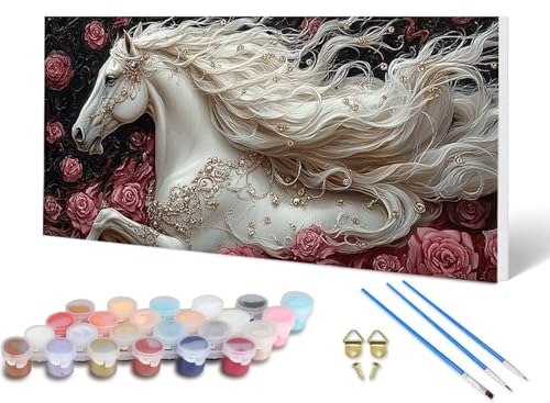 Malen Nach Zahlen Erwachsene Pferd Malen Nach Zahlen Rose, DIY Set Erwachsene Paint by Numbers mit 3 Pinsel und Acrylfarben & Knitterfreie Leinwand für Zimmer Deko Wohnzimmer 60 x 120 cm -lsy250613 von LUESUAYN