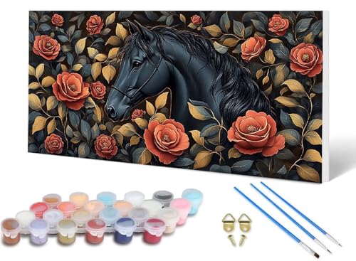 Malen Nach Zahlen Erwachsene Pferd Malen Nach Zahlen Rose, DIY Set Erwachsene Paint by Numbers mit 3 Pinsel und Acrylfarben & Knitterfreie Leinwand für Zimmer Deko Wohnzimmer 60X120 CM -lsy25060E von LUESUAYN