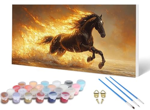 Malen Nach Zahlen Erwachsene Pferd Malen Nach Zahlen Tier, DIY Set Erwachsene Paint by Numbers mit 3 Pinsel und Acrylfarben & Knitterfreie Leinwand für Zimmer Deko Wohnzimmer 100X200 CM -lsy2506E4 von LUESUAYN