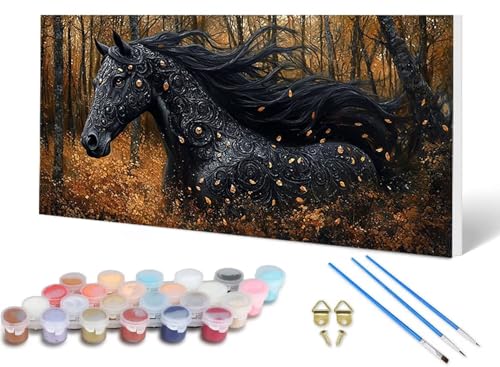 Malen Nach Zahlen Erwachsene Pferd Malen Nach Zahlen Tier, DIY Set Erwachsene Paint by Numbers mit 3 Pinsel und Acrylfarben & Knitterfreie Leinwand für Zimmer Deko Wohnzimmer 100X200CM -lsy2506BK von LUESUAYN