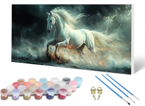 Malen Nach Zahlen Erwachsene Pferd Malen Nach Zahlen Tier, DIY Set Erwachsene Paint by Numbers mit 3 Pinsel und Acrylfarben & Knitterfreie Leinwand für Zimmer Deko Wohnzimmer 80X160CM -lsy2506MN von LUESUAYN
