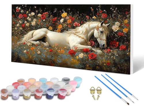 Malen Nach Zahlen Erwachsene Pferd Malen Nach Zahlen Wiese, DIY Set Erwachsene Paint by Numbers mit 3 Pinsel und Acrylfarben & Knitterfreie Leinwand für Zimmer Deko Wohnzimmer 100X200CM -lsy25064E von LUESUAYN