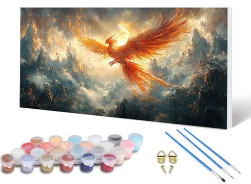 Malen Nach Zahlen Erwachsene Phönix Malen Nach Zahlen Berg, DIY Set Erwachsene Paint by Numbers mit 3 Pinsel und Acrylfarben & Knitterfreie Leinwand für Zimmer Deko Wohnzimmer 60 x 120 cm -lsy2506T0 von LUESUAYN