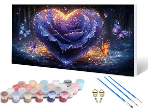 Malen Nach Zahlen Erwachsene Rose Malen Nach Zahlen Schmetterling, DIY Set Erwachsene Paint by Numbers mit 3 Pinsel und Acrylfarben & Leinwand für Zimmer Deko Wohnzimmer, Geschenke 40X80CM -lsy25063P von LUESUAYN