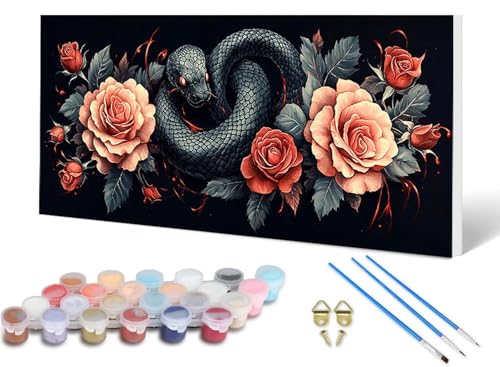 Malen Nach Zahlen Erwachsene Schlange Malen Nach Zahlen Rose, DIY Set Erwachsene Paint by Numbers mit 3 Pinsel und Acrylfarben & Knitterfreie Leinwand für Zimmer Deko Wohnzimmer 40X80 CM -lsy2506QR von LUESUAYN