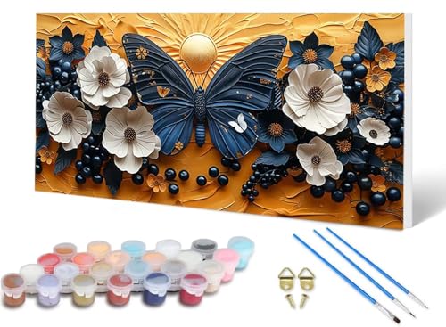 Malen Nach Zahlen Erwachsene Schmetterling Malen Nach Zahlen Blume, DIY Set Erwachsene Paint by Numbers mit 3 Pinsel und Acrylfarben & Leinwand für Zimmer Deko Wohnzimmer 60 x 120 cm -lsy25064O von LUESUAYN