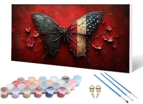 Malen Nach Zahlen Erwachsene Schmetterling Malen Nach Zahlen Blume, DIY Set Erwachsene Paint by Numbers mit 3 Pinsel und Acrylfarben & Leinwand für Zimmer Deko Wohnzimmer 80X160 CM -lsy250670S9 von LUESUAYN