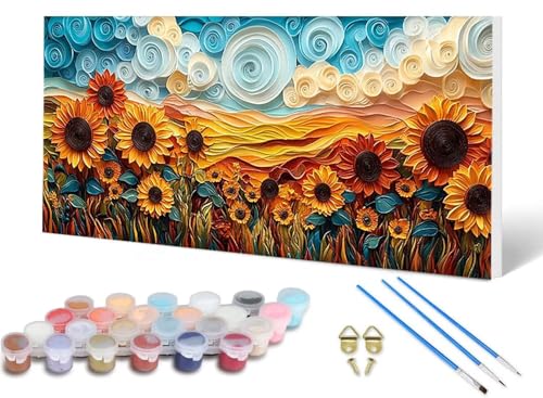 Malen Nach Zahlen Erwachsene Sonnenblume Malen Nach Zahlen Blume, DIY Set Erwachsene Paint by Numbers mit 3 Pinsel und Acrylfarben & Leinwand für Zimmer Deko Wohnzimmer, Geschenke 80X160 CM -lsy2506X1 von LUESUAYN