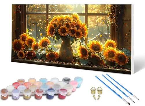 Malen Nach Zahlen Erwachsene Sonnenblume Malen Nach Zahlen Vase, DIY Set Erwachsene Paint by Numbers mit 3 Pinsel und Acrylfarben & Leinwand für Zimmer Deko Wohnzimmer, Geschenke 80X160 CM -lsy2506AZ Malen Nach Zahlen Erwachsene Sonnenblume Malen Nach Zahlen Vase, DIY Set Erwachsene Paint by Numbers mit 3 Pinsel und Acrylfarben & Leinwand für Zimmer Deko Wohnzimmer, Geschenke 80X160 CM -lsy2506AZ von LUESUAYN