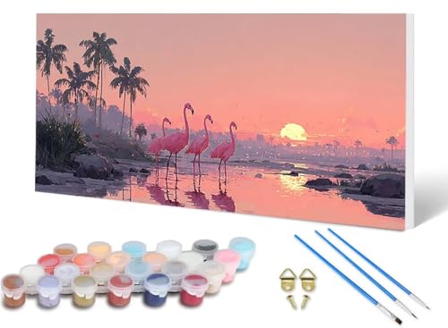 Malen Nach Zahlen Erwachsene Sonnenuntergang Malen Nach Zahlen Flamingo, DIY Set Erwachsene Paint by Numbers mit 3 Pinsel und Acrylfarben & Leinwand für Zimmer Deko Wohnzimmer 100X200 CM -lsy2506Q0 von LUESUAYN
