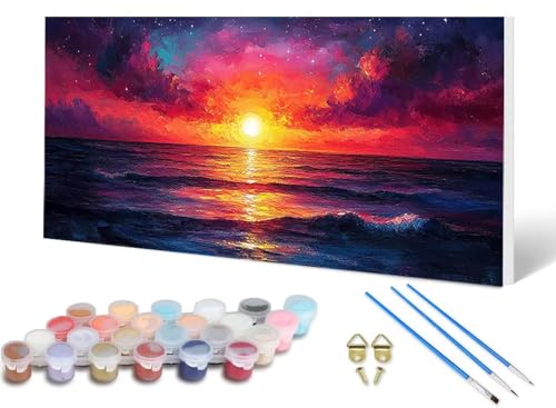 Malen Nach Zahlen Erwachsene Sonnenuntergang Malen Nach Zahlen Ozean, DIY Set Erwachsene Paint by Numbers mit 3 Pinsel und Acrylfarben & Leinwand für Zimmer Deko Wohnzimmer 60X120 CM -lsy250616 von LUESUAYN