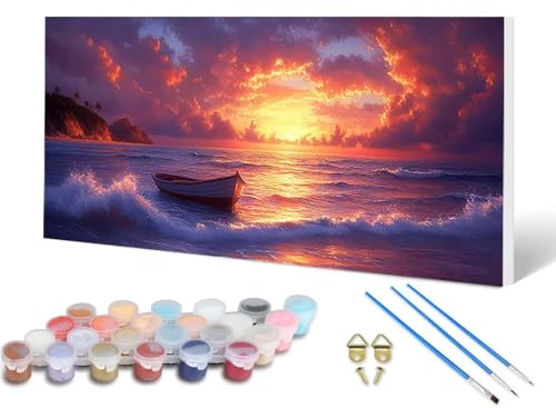 Malen Nach Zahlen Erwachsene Sonnenuntergang Malen Nach Zahlen Ozean, DIY Set Erwachsene Paint by Numbers mit 3 Pinsel und Acrylfarben & Leinwand für Zimmer Deko Wohnzimmer 60X120CM -lsy25064W57 von LUESUAYN