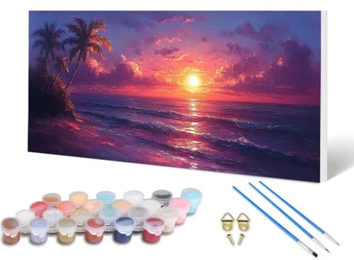 Malen Nach Zahlen Erwachsene Sonnenuntergang Malen Nach Zahlen Ozean, DIY Set Erwachsene Paint by Numbers mit 3 Pinsel und Acrylfarben & Leinwand für Zimmer Deko Wohnzimmer 60X120CM -lsy2506GT72 von LUESUAYN