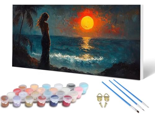 Malen Nach Zahlen Erwachsene Sonnenuntergang Malen Nach Zahlen Ozean, DIY Set Erwachsene Paint by Numbers mit 3 Pinsel und Acrylfarben & Leinwand für Zimmer Deko Wohnzimmer 80X160CM -lsy25069QGQ von LUESUAYN