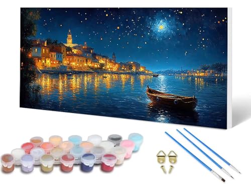 Malen Nach Zahlen Erwachsene Stadt Malen Nach Zahlen Landschaft, DIY Set Erwachsene Paint by Numbers mit 3 Pinsel und Acrylfarben & Knitterfreie Leinwand für Zimmer Deko Wohnzimmer 60X120CM -lsy2506MJ von LUESUAYN