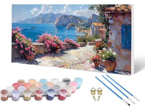 Malen Nach Zahlen Erwachsene Stadt Malen Nach Zahlen Ozean, DIY Set Erwachsene Paint by Numbers mit 3 Pinsel und Acrylfarben & Knitterfreie Leinwand für Zimmer Deko Wohnzimmer 60 x 120 cm -lsy250620 von LUESUAYN
