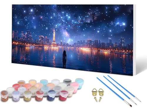 Malen Nach Zahlen Erwachsene Stadt Malen Nach Zahlen Sternenhimmel, DIY Set Erwachsene Paint by Numbers mit 3 Pinsel und Acrylfarben & Leinwand für Zimmer Deko Wohnzimmer 40 x 80 cm -lsy2506G18Y von LUESUAYN