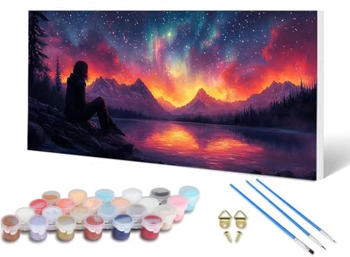 Malen Nach Zahlen Erwachsene Sternenhimmel Malen Nach Zahlen Landschaft, DIY Set Erwachsene Paint by Numbers mit 3 Pinsel und Acrylfarben & Leinwand für Zimmer Deko Wohnzimmer 100 x 200 cm -lsy25061N von LUESUAYN