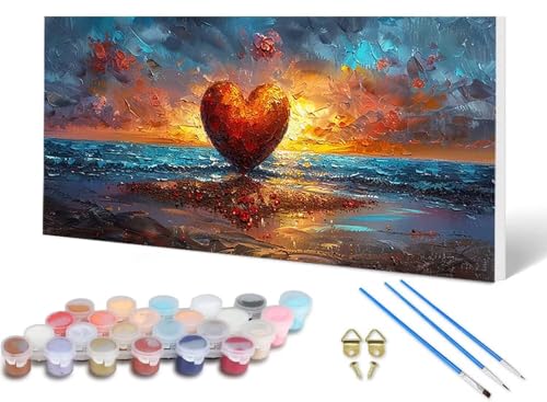 Malen Nach Zahlen Erwachsene Strand Malen Nach Zahlen Landschaft, DIY Set Erwachsene Paint by Numbers mit 3 Pinsel und Acrylfarben & Leinwand für Zimmer Deko Wohnzimmer 80 x 160 cm -lsy2506DY5W von LUESUAYN