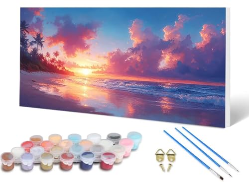 Malen Nach Zahlen Erwachsene Strand Malen Nach Zahlen Landschaft, DIY Set Erwachsene Paint by Numbers mit 3 Pinsel und Acrylfarben & Leinwand für Zimmer Deko Wohnzimmer 80 x 160 cm -lsy2506F730 von LUESUAYN