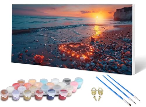 Malen Nach Zahlen Erwachsene Strand Malen Nach Zahlen Ozean, DIY Set Erwachsene Paint by Numbers mit 3 Pinsel und Acrylfarben & Knitterfreie Leinwand für Zimmer Deko Wohnzimmer 80X160 CM -lsy250612 von LUESUAYN