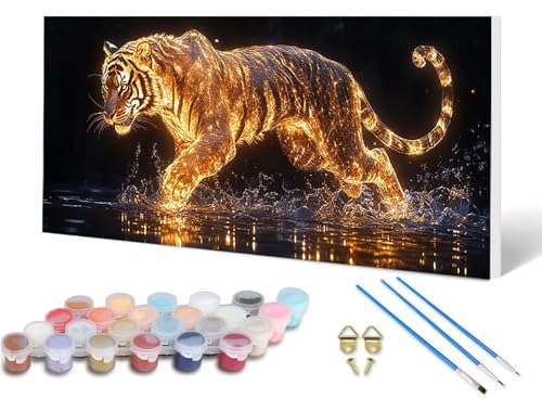Malen Nach Zahlen Erwachsene Tiger Malen Nach Zahlen Tier, DIY Set Erwachsene Paint by Numbers mit 3 Pinsel und Acrylfarben & Knitterfreie Leinwand für Zimmer Deko Wohnzimmer 40 x 80 cm -lsy2506D5 von LUESUAYN