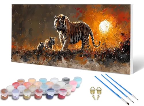 Malen Nach Zahlen Erwachsene Tiger Malen Nach Zahlen Tier, DIY Set Erwachsene Paint by Numbers mit 3 Pinsel und Acrylfarben & Knitterfreie Leinwand für Zimmer Deko Wohnzimmer 60X120CM -lsy2506H3 von LUESUAYN