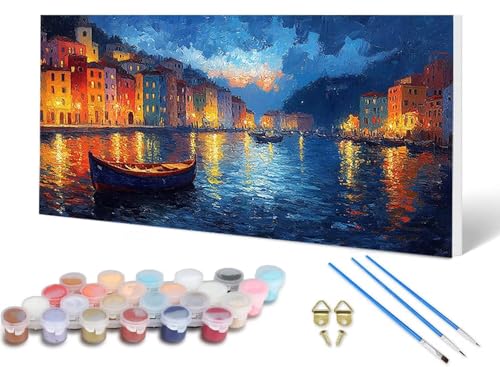Malen Nach Zahlen Erwachsene Venedig Malen Nach Zahlen Landschaft, DIY Set Erwachsene Paint by Numbers mit 3 Pinsel und Acrylfarben & Leinwand für Zimmer Deko Wohnzimmer 80 x 160 cm -lsy25063HHR von LUESUAYN