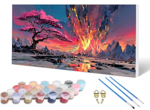 Malen Nach Zahlen Erwachsene Vulkan Malen Nach Zahlen Landschaft, DIY Set Erwachsene Paint by Numbers mit 3 Pinsel und Acrylfarben & Leinwand für Zimmer Deko Wohnzimmer, Geschenke 60X120CM -lsy250690 von LUESUAYN