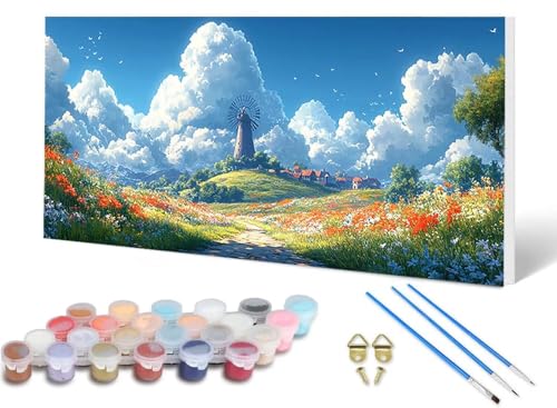 Malen Nach Zahlen Erwachsene Wiese Malen Nach Zahlen Himmel, DIY Set Erwachsene Paint by Numbers mit 3 Pinsel und Acrylfarben & Knitterfreie Leinwand für Zimmer Deko Wohnzimmer 60 x 120 cm -lsy2506VR Malen Nach Zahlen Erwachsene Wiese Malen Nach Zahlen Himmel, DIY Set Erwachsene Paint by Numbers mit 3 Pinsel und Acrylfarben & Knitterfreie Leinwand für Zimmer Deko Wohnzimmer 60 x 120 cm -lsy2506VR von LUESUAYN