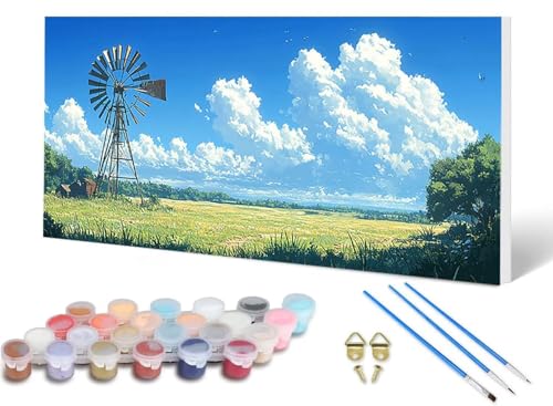 Malen Nach Zahlen Erwachsene Wiese Malen Nach Zahlen Natur, DIY Set Erwachsene Paint by Numbers mit 3 Pinsel und Acrylfarben & Knitterfreie Leinwand für Zimmer Deko Wohnzimmer 60 x 120 cm -lsy25068R von LUESUAYN