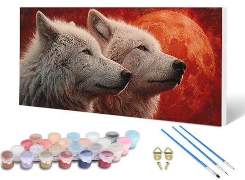 Malen Nach Zahlen Erwachsene Wolf Malen Nach Zahlen Mond, DIY Set Erwachsene Paint by Numbers mit 3 Pinsel und Acrylfarben & Knitterfreie Leinwand für Zimmer Deko Wohnzimmer 80X160 CM -lsy2506VT von LUESUAYN