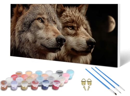 Malen Nach Zahlen Erwachsene Wolf Malen Nach Zahlen Tier, DIY Set Erwachsene Paint by Numbers mit 3 Pinsel und Acrylfarben & Knitterfreie Leinwand für Zimmer Deko Wohnzimmer 100X200CM -lsy2506ZB von LUESUAYN
