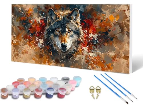 Malen Nach Zahlen Erwachsene Wolf Malen Nach Zahlen Tier, DIY Set Erwachsene Paint by Numbers mit 3 Pinsel und Acrylfarben & Knitterfreie Leinwand für Zimmer Deko Wohnzimmer 40X80 CM -lsy250651 von LUESUAYN