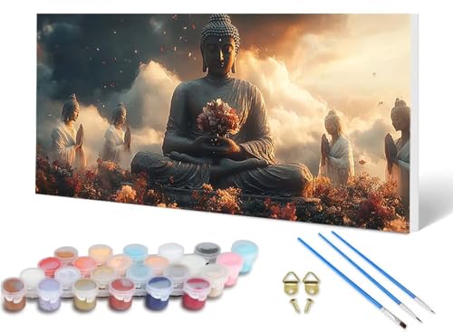 Malen Nach Zahlen Erwachsene Zen Malen Nach Zahlen Blume, DIY Set Erwachsene Paint by Numbers mit 3 Pinsel und Acrylfarben & Knitterfreie Leinwand für Zimmer Deko Wohnzimmer 40 x 80 cm -lsy25060G von LUESUAYN
