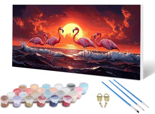 Malen Nach Zahlen Flamingo Malen Nach Zahlen Erwachsene Sonnenuntergang 100X300CM, DIY Paint by Numbers Bastelset Erwachsene Anfänger mit 3 Pinsel und Acrylfarben & Leinwand für Wanddeko -lsy2506GO von LUESUAYN