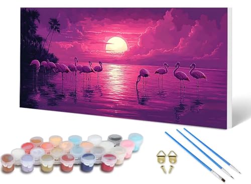 Malen Nach Zahlen Flamingo Malen Nach Zahlen Erwachsene Sonnenuntergang 90X180 CM, DIY Paint by Numbers Bastelset Erwachsene Anfänger mit 3 Pinsel und Acrylfarben & Leinwand für Wanddeko -lsy250698 von LUESUAYN