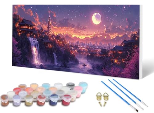 Malen Nach Zahlen Japan Malen Nach Zahlen Erwachsene Landschaft 100 x 300 cm, DIY Paint by Numbers Bastelset Erwachsene Anfänger mit 3 Pinsel und Acrylfarben & Leinwand für Wanddeko -lsy250662J8 von LUESUAYN