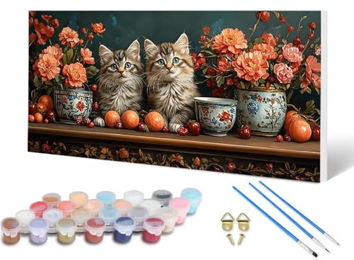 Malen Nach Zahlen Katze Malen Nach Zahlen Erwachsene Blume 50X100CM, DIY Paint by Numbers Bastelset Erwachsene Anfänger mit 3 Pinsel und Acrylfarben & Knitterfreie Leinwand für Wanddeko -lsy2506A0 von LUESUAYN