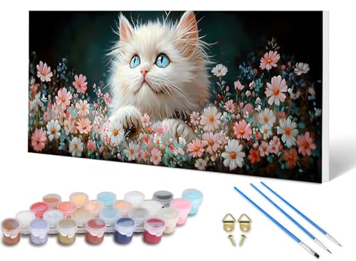 Malen Nach Zahlen Katze Malen Nach Zahlen Erwachsene Chrysantheme 50 x 100 cm, DIY Paint by Numbers Bastelset Erwachsene Anfänger mit 3 Pinsel und Acrylfarben & Leinwand für Wanddeko -lsy2506QI von LUESUAYN