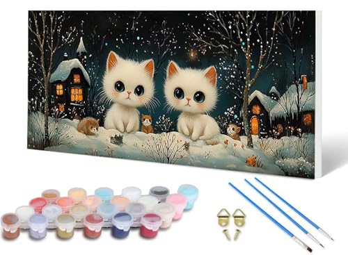 Malen Nach Zahlen Katze Malen Nach Zahlen Erwachsene Niedlich 30X60CM, DIY Paint by Numbers Bastelset Erwachsene Anfänger mit 3 Pinsel und Acrylfarben & Knitterfreie Leinwand für Wanddeko -lsy250681 von LUESUAYN