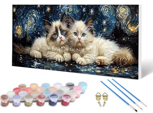 Malen Nach Zahlen Katze Malen Nach Zahlen Erwachsene Sternenhimmel 50X100CM, DIY Paint by Numbers Bastelset Erwachsene Anfänger mit 3 Pinsel und Acrylfarben & Leinwand für Wanddeko -lsy25068R3R von LUESUAYN