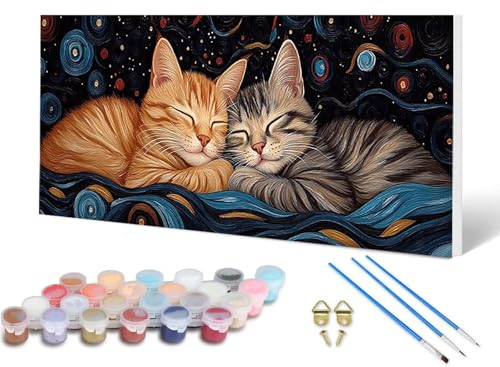 Malen Nach Zahlen Katze Malen Nach Zahlen Erwachsene Sternenhimmel 70 x 140 cm, DIY Paint by Numbers Bastelset Erwachsene Anfänger mit 3 Pinsel und Acrylfarben & Leinwand für Wanddeko -lsy2506O6 von LUESUAYN