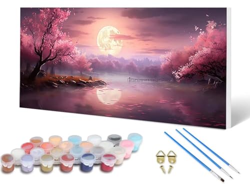 Malen Nach Zahlen Kirschblüten Malen Nach Zahlen Erwachsene Landschaft 100X300CM, DIY Paint by Numbers Bastelset Erwachsene Anfänger mit 3 Pinsel und Acrylfarben & Leinwand für Wanddeko -lsy2506Q4 von LUESUAYN